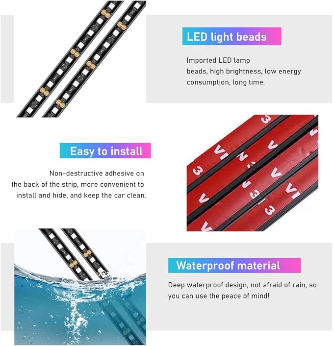 Ohleats Car LED Strip Light, 48 LED RGB Auto Interior Atmosphere Lights, Cigarette Lighter Under Dash Ambient Night Light, Interior Lamp Lighting Kit (Red, USB) - Image 3