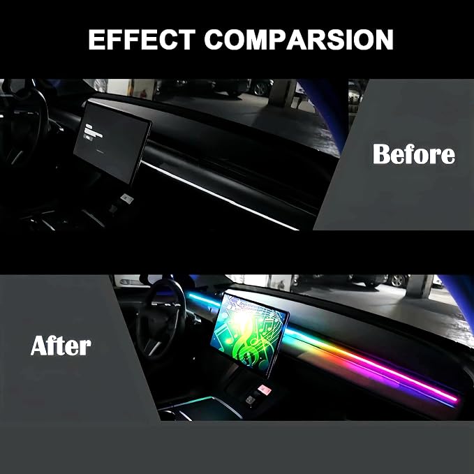 Interior Car Ambient Lighting Neon Kit for Center Console Dashboard Gap | 43.3 Inches, High Bright, RGB LED Ultrathin Acrylic Strip Lights, APP & Remote Control, USB interface, Music Sync, Universal - Image 6