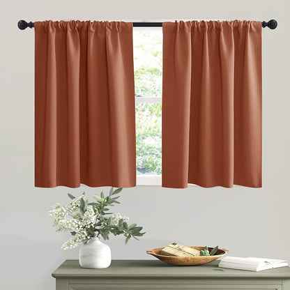 RYB HOME Short Burnt Orange Blackout Curtains for Small Bedroom Window Cafe | Thermal Insulating, UV Blocking, Privacy Protection, Drapes/Tiers for Basement Garage Bathroom, W42 x L36, 2 Panels by RYBHOME