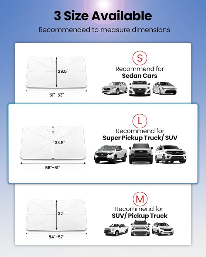 REEVAA Car Windshield Sun Shade Umbrella [Upgrade Sun Protection & Keep Cool] Protect Interior, 360° Flex Handle Sun Shield Sunshade, Large for Large Pickup Truck/SUV - Image 6