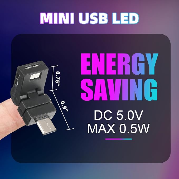 Frienda 2 Pcs Mini USB Light Car LED Interior Light, Manual Switch Type-c | 5v RGB Foldable Lighting, Adjustable 8 Color and Brightness, Smart USB Night Lamp for Cars Laptop Keyboard - Image 5