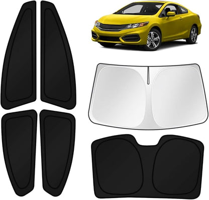 KUST Car Window Shades for 2012-2015 Honda Civic Accessories Windshield Sun Shade Side Rear Window Covers Sunshade Privacy Protection for Camping Blackout UV Block Full Set 6PCS by KUST