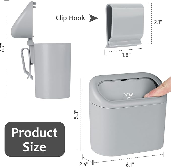 Accmor Car Trash Can, Portable Vehicle Trash Bin with Lid, Mini Car Dustbin Garbage Organizer Holder with One Roll Trash Bag, Leakproof Hanging Cars Storage Bag Container for Auto, SUV, Office (Grey) - Image 2