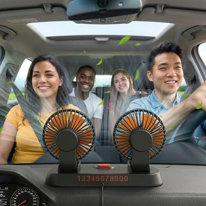 Dual Head 24V Car Cooling Fan, 360° Rotatable Dashboard Fan with 2 Speed Adjustable, Cigarette Lighter Plug Heavy Duty Truck Fan for Semi Truck, Bus, Tractor, Van, School Bus - Image 7