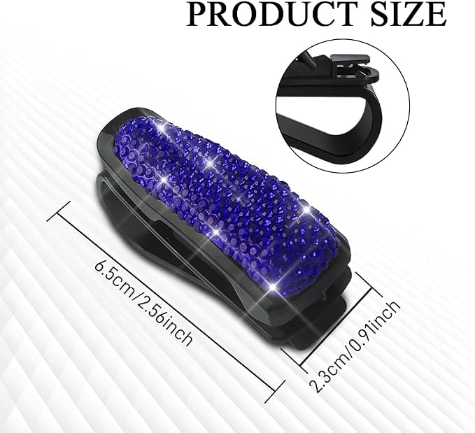 2PCS Bling Rhinestone Car Sun Visor Glasses Holders with Anti-Scratch Sponge, Sunglass Holder for Car, Ticket Card Clip Sunglasses Mount, Auto Eyeglass Hanger Clip for Women Girls (Blue) - Image 2