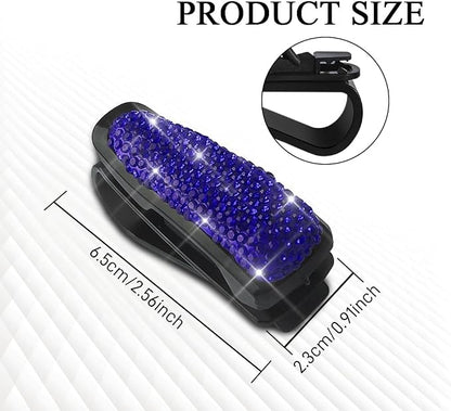 2PCS Bling Rhinestone Car Sun Visor Glasses Holders with Anti-Scratch Sponge, Sunglass Holder for Car, Ticket Card Clip Sunglasses Mount, Auto Eyeglass Hanger Clip for Women Girls (Blue) - Image 2