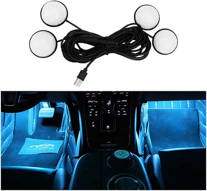 Car Interior LED Lights, 4 in 1 Bright Vehicle Ambient Neon Light Kit with DC 5V USB Port, Automotive Under Dash Decoration Night Lamp, Universal for RV, Truck, Sedan (Ice Blue) by Ywdiml