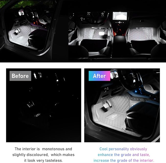 Ohleats Car LED Strip Light, 48 LED RGB Auto Interior Atmosphere Lights, Cigarette Lighter Under Dash Ambient Night Light, Interior Lamp Lighting Kit (White, Cigarette Lighter) - Image 5