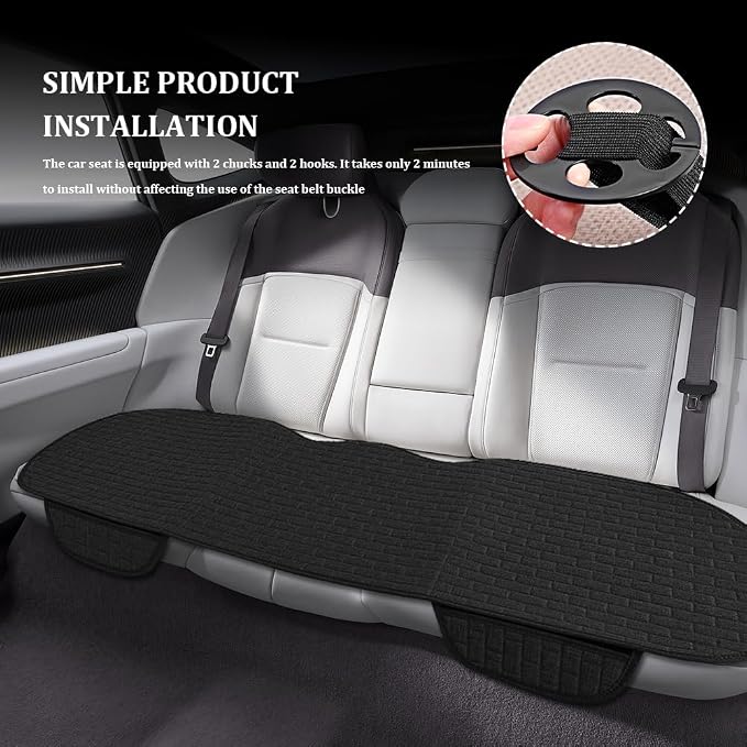 Linen Car Back Seat Cover, Car Seat Bottom Covers Protectors, Anti-Slip Automotive Long Rear Seat Protectors with Storage Pocket, Seats Back Protector for Most Vehicles (Rear Seat/Black) - Image 7