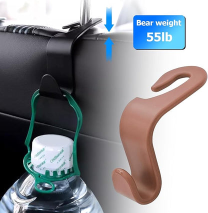 4 Pack Car Seat Headrest Hooks for Vehicle Seats, Brown | rear-row hanging storage, supports bags coats and groceries, fits matching headrest posts, interior accessory - Image 4