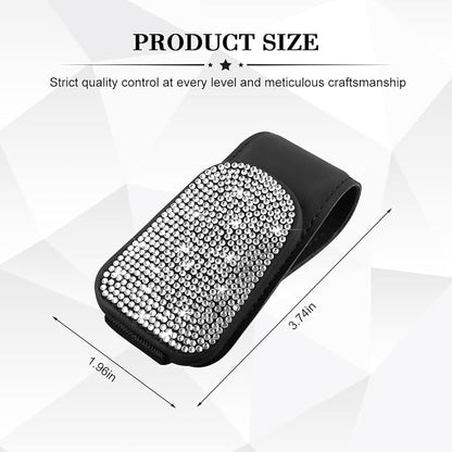 HZEL Bling Sunglass Holder for Car Sun Visor, Magnetic Leather Crystal Rhinestones Vehicle Eyeglasses Visor Clip, Diamond Automotive Glasses Hanger Mount, Universal for SUV RV Truck (Black/White) - Image 2