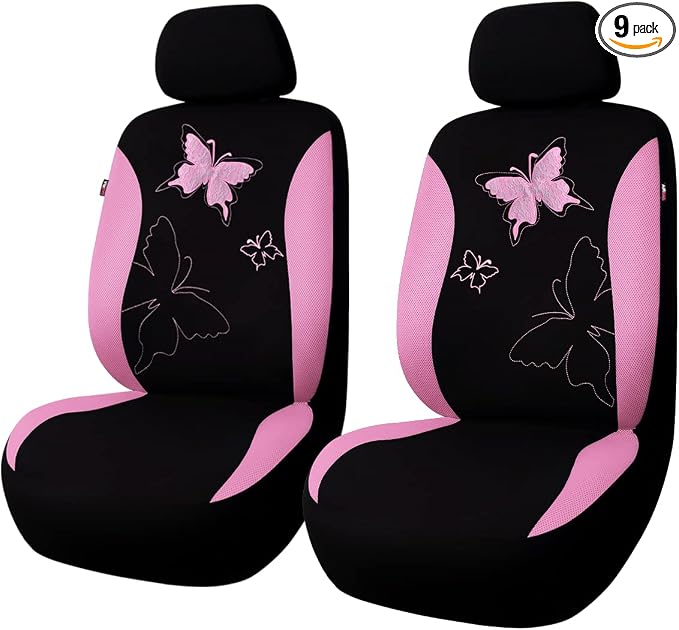 Flying Banner Butterfly car seat Covers ful Set Fashion Universal Lady Woman Female Rear Bench Split Colorized (Pink, 2 Fronts - Lace) by FlyingBanner