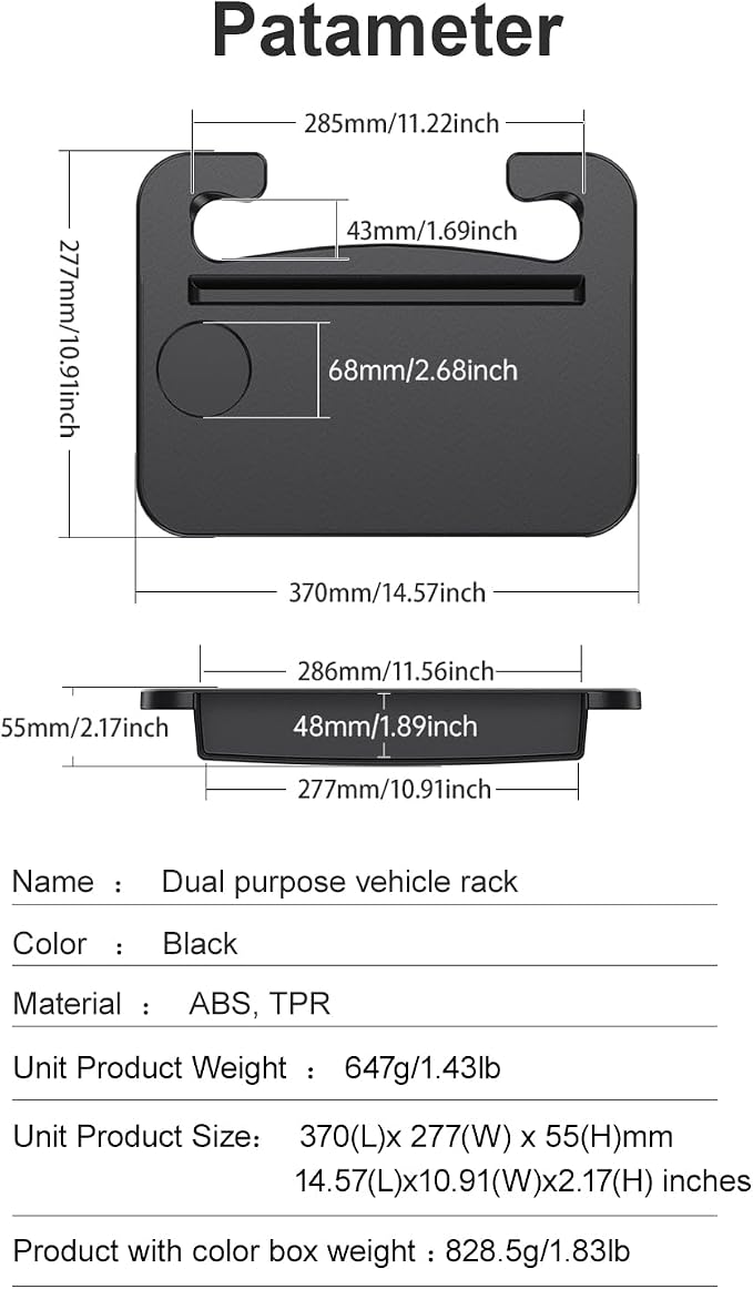 Double-use Steering Wheel Tray & Car Seat Gap Filler Organizer & Centre Console Storage Box,Car Desk/TableTray for Laptop, Eating & Work (【Integrated】 2-in-1) - Image 7