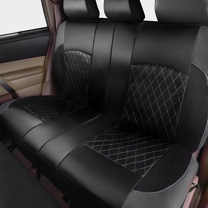Universal Deluxe Pu Luxury Vinyl Faux Leather Car Seat Covers Full Set, Airbag Compatible, Breathable, Fit for Most Sedans, Vans, SUVs (Black and Gray) - Image 7