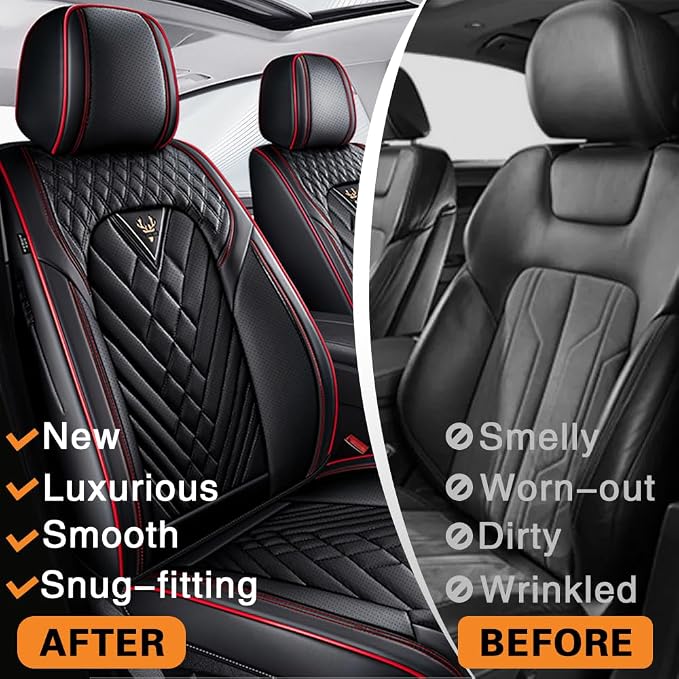 Fit for Toyota Venza Seat Covers 2009-2026,Premium Leather, 360° Full Protection, Thick Padding & Memory Foam, Waterproof & Stain-Resistant Car Seat Cover Full Set (5 Seat,Black&Red) - Image 5