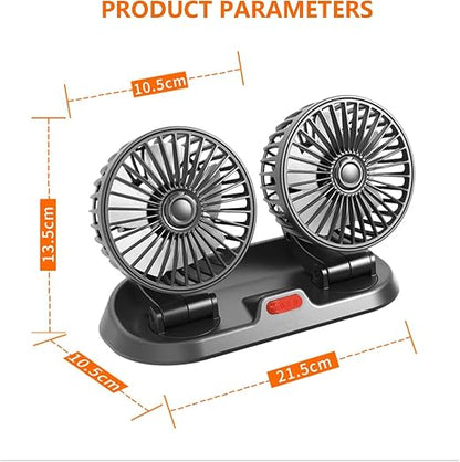 Adjustable Dual Head Car Cooling Fan-Brushless Motor-2 Speeds, 360 Rotation, for Car Dashboard, SUV/RV/Truck/Sedan/Cruise/Office, USB Powered (Dual-5V) - Image 6