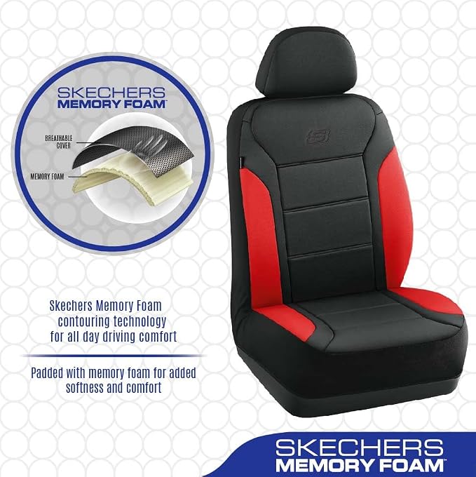 Skechers Memory Foam Car Seat Covers, Lycra Fabric Seat Covers &Thick Memory Foam, Car Seat Cover Full Sets, Airbag Compatible, Automotive Comfort Protection for Most Cars,Trucks, SUVs, Red - Image 5