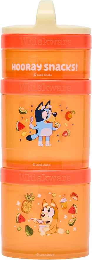 Whiskware Bluey Stackable Snack Containers for Babies, Toddlers, and Kids, 3 Stackable Snack Cups for School and Travel, Cupholder Friendly, Bluey and Bingo! Hooray Snacks! by Whiskware