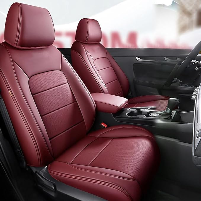 CocheFamilia CRV Seat Covers Custom Fit for Honda CRV 2023 2024 2025 2026 Leather Car Seat Cover Full Set for Trucks SUV,Waterproof Car Seat Cushion,Faux Leather (Burgundy) by CocheFamilia