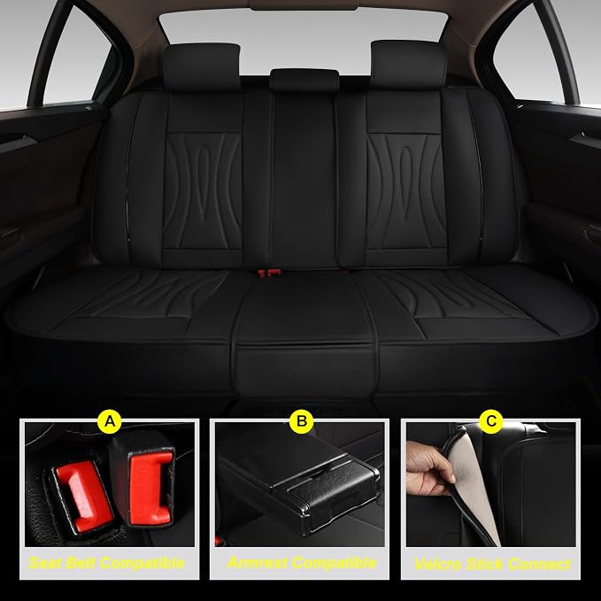 Car Seat Covers for Acura RLX 2014-2018 Full Set Faux Leather | Waterproof Breathable Scratch Resistant 360° Wrap Airbag Compatible Easy Clean（5 Seats,Black) - Image 2