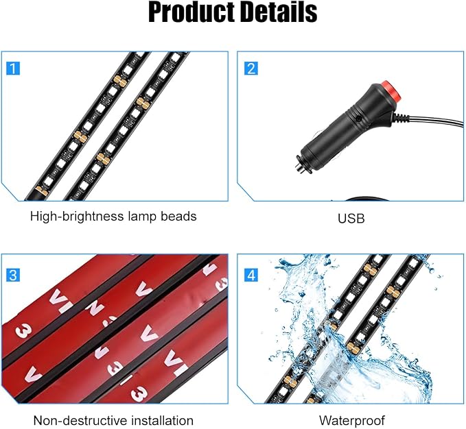 Car LED Strip Light, 12V 24 LED Vehicle Under Dash Neon Ambient Night Decor Lamp with Cigarette Lighter Plug, Automotive Interior Lighting Accessories, Universal for SUV Truck Sedan (Ice Blue) - Image 4