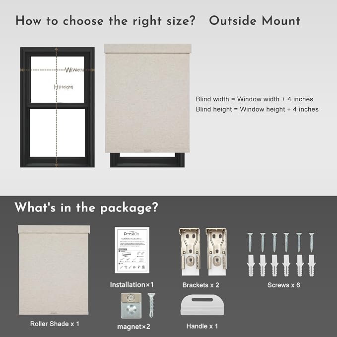 Persilux Blackout Roller Shades for Window Blinds,Cordless,Linen Fabric,Thermal Insulated Fabric UV Protection Shades for Home,Office,Bedroom,Door,Blackout-Cream,56" W X 72" H - Image 7