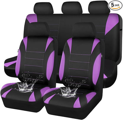 CCAR Pass Neoprene Wetsuit Seat Covers, Waterproof Car Seat Covers Full Sets with 5mm Composite EVA, Universal Fit for Car Sedan, SUV Trucks Anti Slip with Airbag Compatible(Black Purple) by CARPASS
