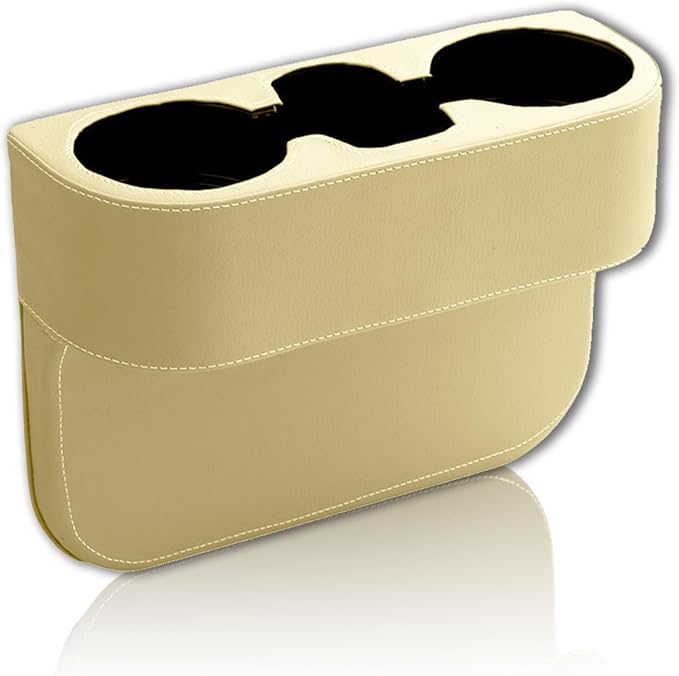 Car Cup Holder, PU Leather Auto Front Seat Organizer, Multifunctional Cup Drink Holders, Gap Filler Storage Box Coin Bucket Console Side Pocket Cell Mobile Phone Holder (Beige) - Image 2