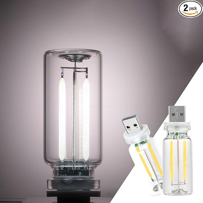 2 Pack Car LED Lights Interior, USB Light for Car Decor & Bedroom, Touch Dimmable Ambient Lighting, Mini Glass Bottle Night Light for Camping Gifts-White by Unknown