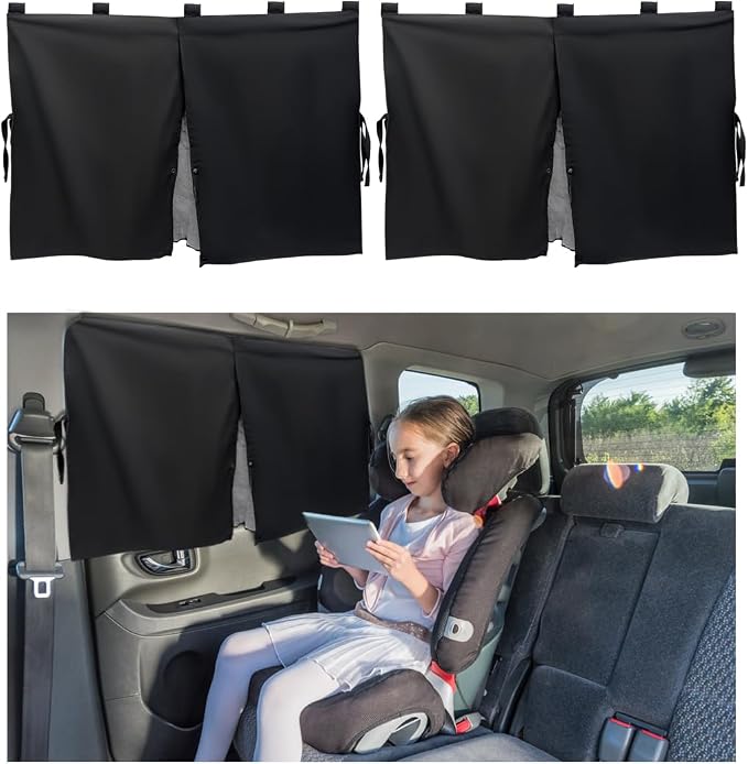 Ohleats 2 Pack Window Shade, Double Layer Car Window Shade for Heat/UV Protection, Side Window Curtain for Baby & Kids, Universal Sunshades (Black) by Ohleats
