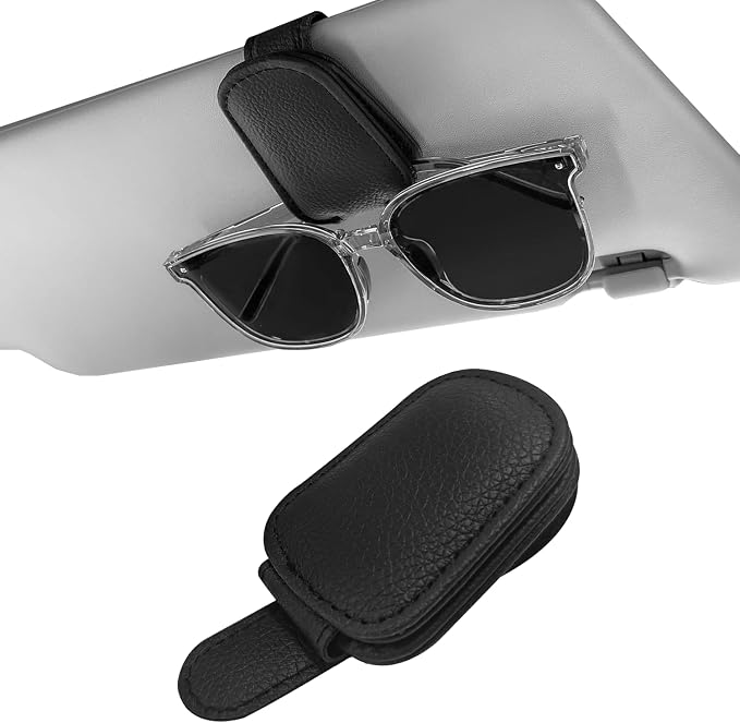 Sunglass Holder for Car Visor, Magnetic Leather Sunglasses Holder and Ticket Card Clip for Car by Unknown