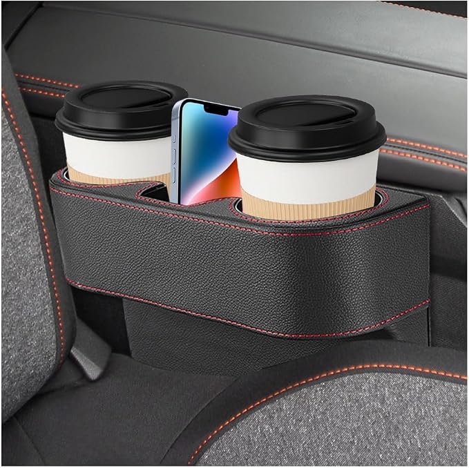 Car Seat Gap Filler Organizer, Multifunctional Auto Console Side Storage Box with Cup Holder, Universal Leather Cup Holder Front Seat Crevice Filler for Car Truck SUV (Black) by Unknown