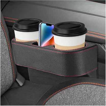 Car Seat Gap Filler Organizer, Multifunctional Auto Console Side Storage Box with Cup Holder, Universal Leather Cup Holder Front Seat Crevice Filler for Car Truck SUV (Black) by Unknown