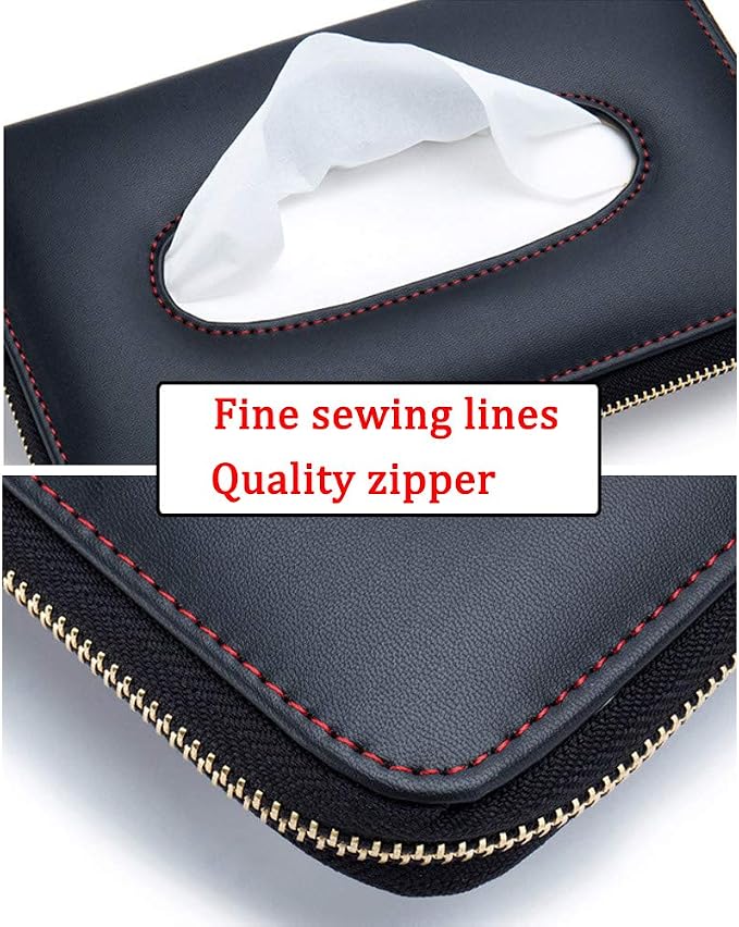 Black Leather Car Visor Tissue Holder, Zipper Sun Visor Tissue Box for Auto | Car accessory keep interior tidy, travel-friendly, installs on car visors fast, quick reload, fits Boat trucks SUVs - Image 3