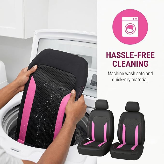 Car Seat Covers, Breathable Split Anti-Slip Vehicle Front Seat Protector with Removable Headrest Guard, Automotive Interior Chair Protective Covers, Universal for SUV Automobile Truck (Pink) - Image 5