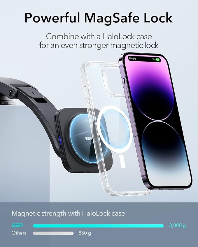 ESR for MagSafe Car Mount Charger, for iPhone 17-12 Series, Galaxy S26/S25 | Dashboard Magnetic Wireless Car Charger Mount, Compatible with MagSafe Car Charger, Fast Charging, Car Accessories, Black - Image 3