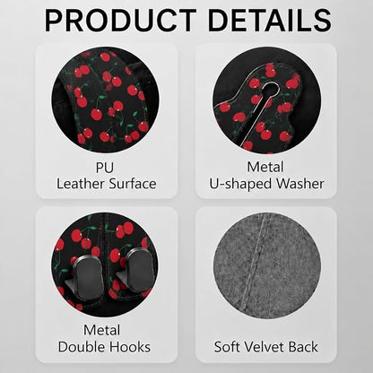 Cute Cherry Car Seat Back Storage Headrest Hooks for Purses & Bags – 2PCS PU Leather Dual Metal Hooks, Backseat Organizer Accessories - Image 3