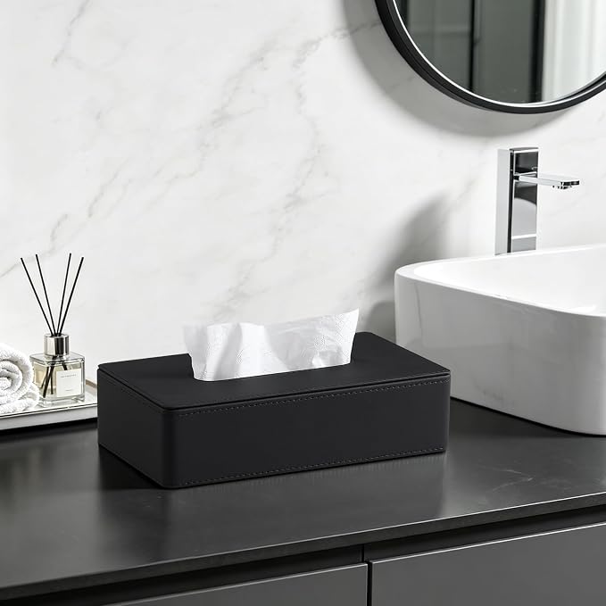 Rectangle Tissue Box Cover with Magnetic Closure, Inner Height 2.2" | 2 Different Sizes, PU Leather Tissue Box Cover, Decorative Rectangular Tissue Holder for Bathroom Nightstand Car Office - Image 6