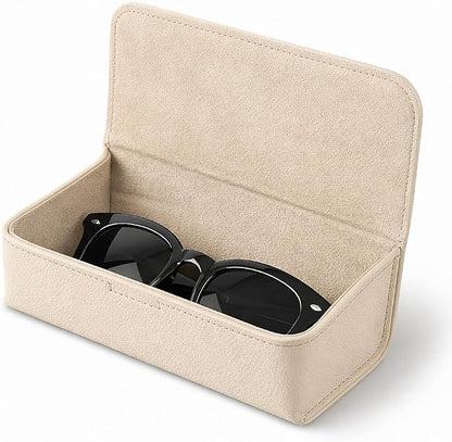 Car Sunglasses Holder, Large Capacity Universal Fit Adhesive Mount Eyewear Case with Magnetic Closure Glasses Protective Storage Box for Man Women Beige by KLAKEY