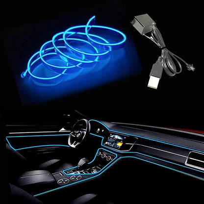 El Wire Blue Interior Car LED Strip Lights, 5M Neon Wire USB 5V with Fuse Protection for Automotive Interior Decoration, with 6mm Sewing Edge by Maxlaxer