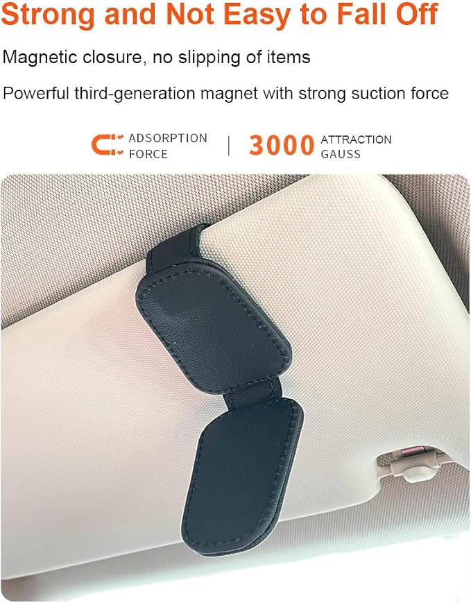 Sunglasses Holder for Car, Magnetic Leather Sunglasses Clip for Car Visor, Eyeglass Hanger Clip for Car Sun Visor (Black 2 Pack) - Image 3
