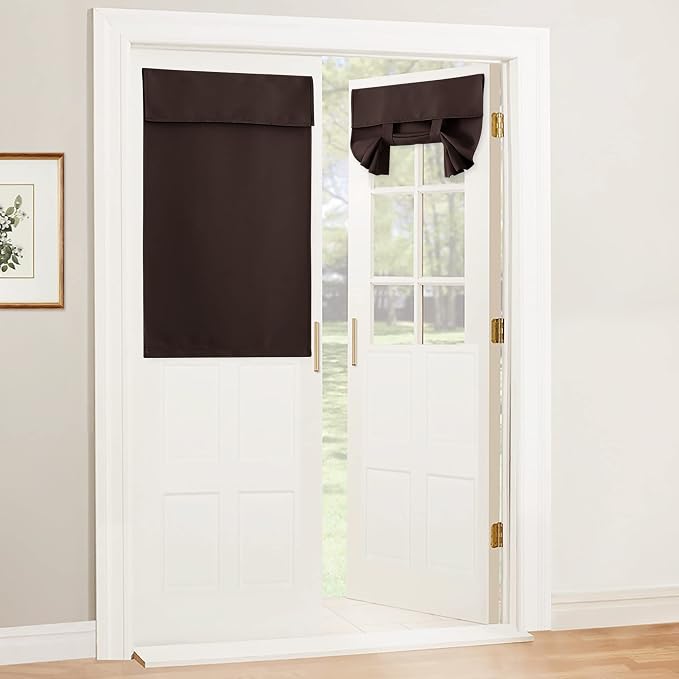 RYB HOME Blackout Door Curtain Kitchen Window Curtains, W34 x L40, Grey | Self Adhesive, Privacy, Thermal Insulated, For Patio Kitchen Front Entry Front Back Door Glass Window, Renter Friendly by RYBHOME