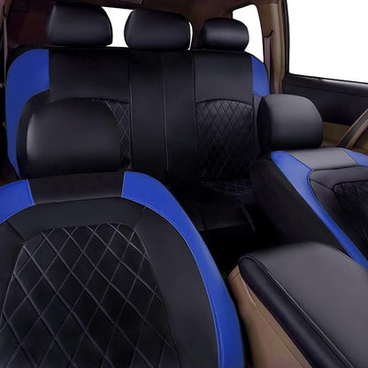Universal Deluxe Pu Luxury Vinyl Faux Leather Car Seat Covers Full Set, Airbag Compatible, Breathable, Fit for Cars, Trucks, SUV (Black and Blue) - Image 5