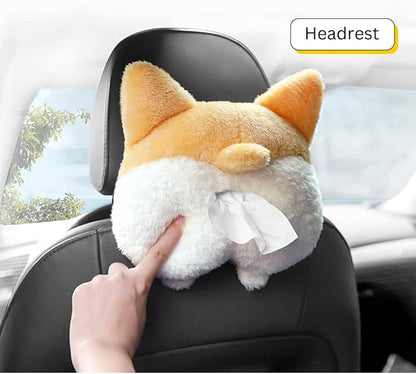 Tissue Box Cover Soft Adorable Corgi Shaped Creative Storage Bag Hanging Pouch Tissue Box Wrapper for Car Home Tissue Holder Car Accessory - Image 5