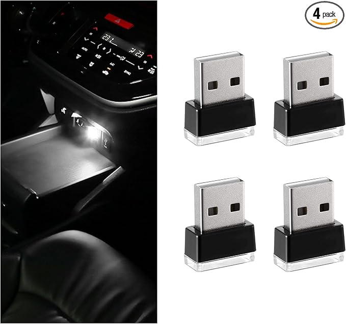 4 PCS USB LED Car Interior Atmosphere Lamp, Portable Mini LED Night Light, Plug-in USB Interface Trunk Ambient Lighting Kit, Universal Interior Car Accessories (White) by Sylvil