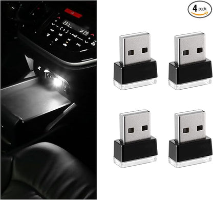 4 PCS USB LED Car Interior Atmosphere Lamp, Portable Mini LED Night Light, Plug-in USB Interface Trunk Ambient Lighting Kit, Universal Interior Car Accessories (White) by Sylvil