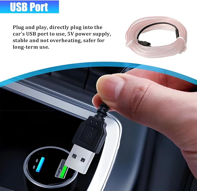 Car LED Strip Lights, 9.84FT 5V Waterproof Flexible Vehicle Ambient Lighting Kits with USB Port, Automotive Lamp Strips Decorations, Universal for SUV Automobile Truck (White - Image 4
