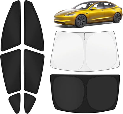 KUST Car Window Shades for Tesla Model 3 Highland 2024-2025 2026 Windshield Sun Shade Side Window Cover UV Block Privacy Protection Accessories for Camping Blackout Rear Back Full Set 8PCS by KUST