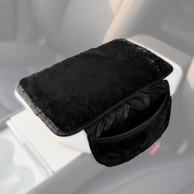 Plush Fuzzy Fur Car Armrest Cover with Side Pockets,Black | Fluffy Armrest Cushion Pad,Soft Center Console Cover,Car Interior Storage Accessories ,for Most Car Decoration Protector - Image 9
