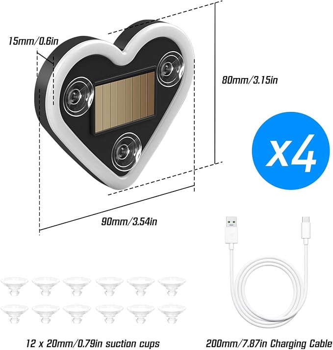 4PCS Car Window Wireless LED Ambient Light Solar Powered Love Heart Shaped Neon Lamp for Night Driving Interior Decor Accessories Romantic Gift for Women Girl Couples-Ice Blue - Image 7